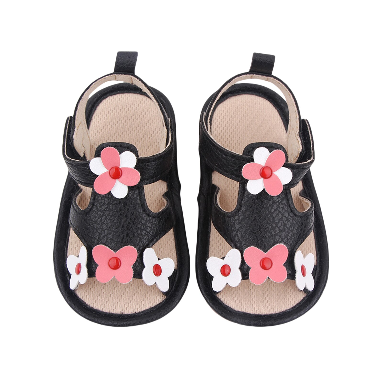 Brand Leuke Pasgeboren Baby Baby Meisjes Bloemen Prinses Schoenen Peuter Zomer Sandalen Pu Antislip Rubber Schoenen: Black / 0-6 months