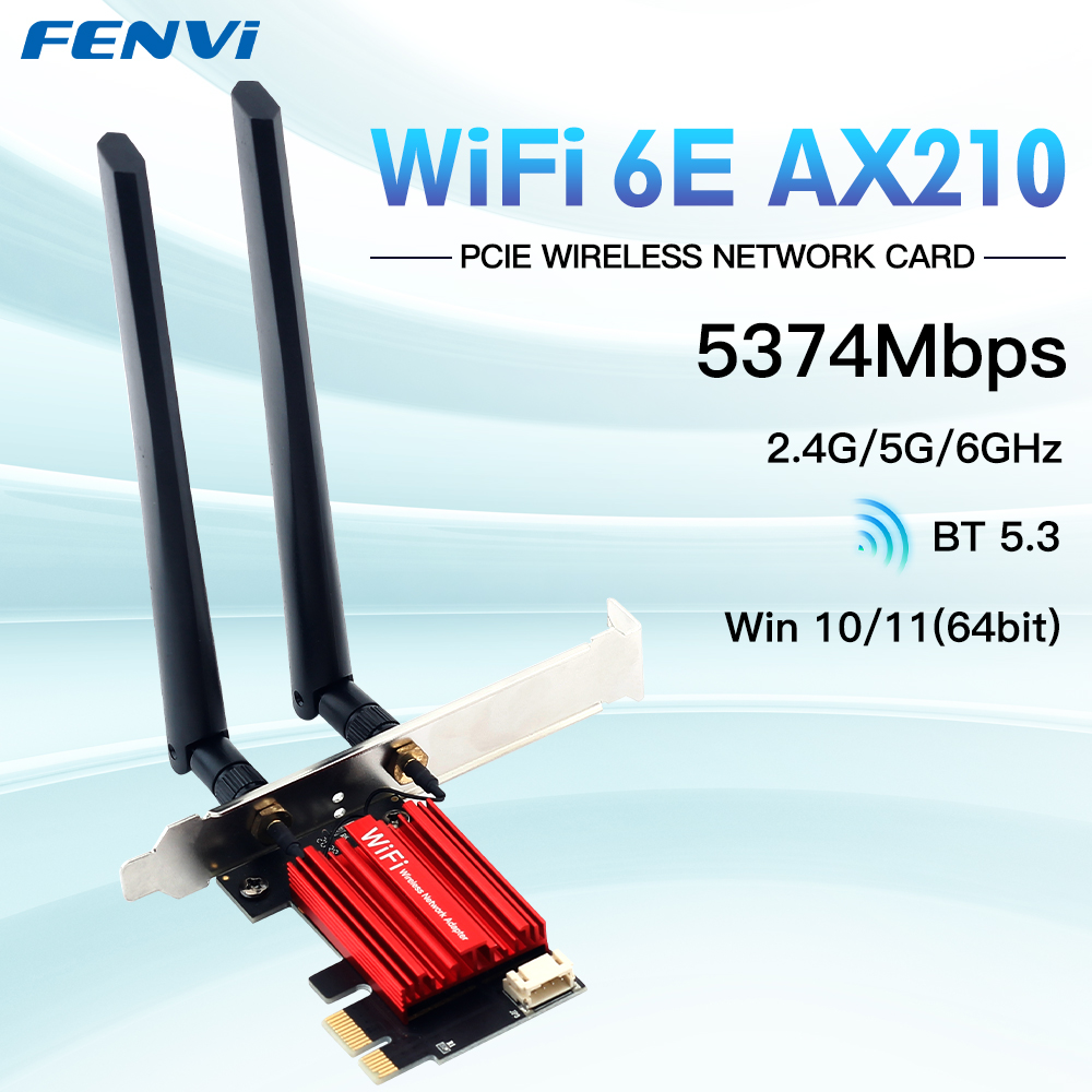 Fenvi-Adaptador Tri-Band Sem Fio, Wi-Fi 6E, AX210, PCI-E, 2.4G, 5G, 6Ghz, Compatível com BT 5.3, 802.11AX, Cartão de Rede Wi-Fi para PC, Win 10, 11