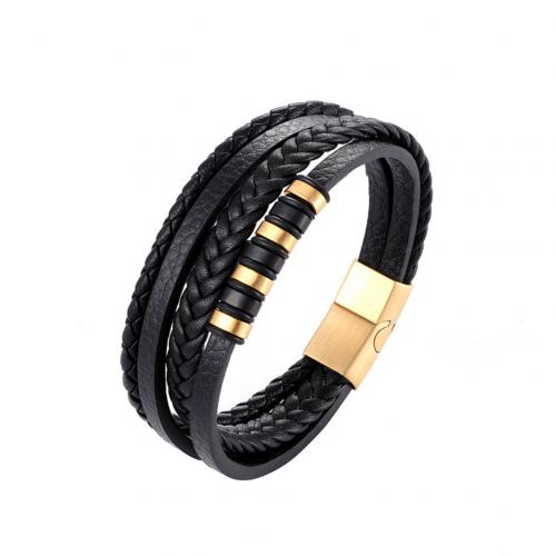 neue Faux Leder mehrschichtig Geflochtenen Seil Manschette Armreif Armbinde Schmuck Für Männlich Weiblich Armbänder Schmuck: rose gold / 19 cm