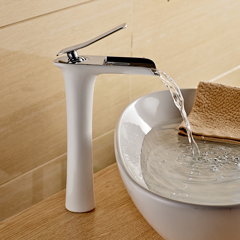 Wastafelkranen Moderne Witte Badkamer Kraan Watervalkranen Enkel Gat Koud en Warmwaterkraan Wastafel Kraan Mengkranen 6008