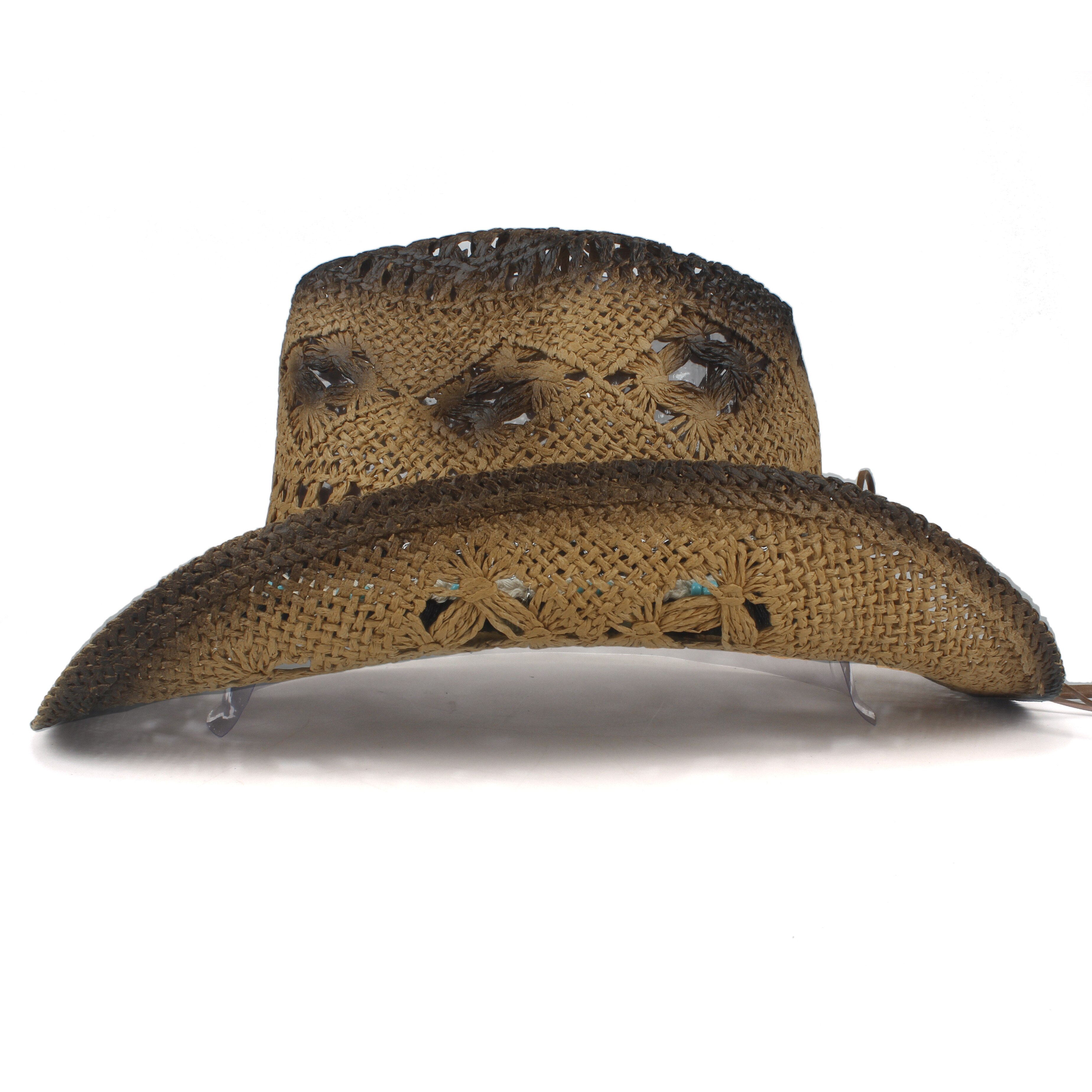 Handmade Böhmen Quaste Frauen Stroh Hohl Western Cowboy Hut Dame Sombrero Hombre Strand Cowgirl Jazz Sonnenhut Größe 56- 58 CM