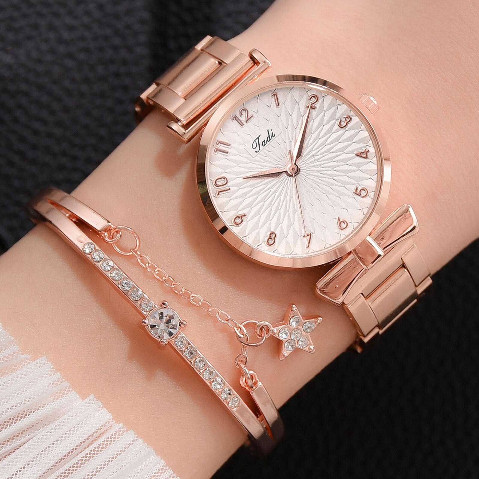 Quartz Horloge Mode Dames Stalen Band Armband Horloges Set Dames Mode Toevallige Elegante Geometrische Armband Montre Femme: F