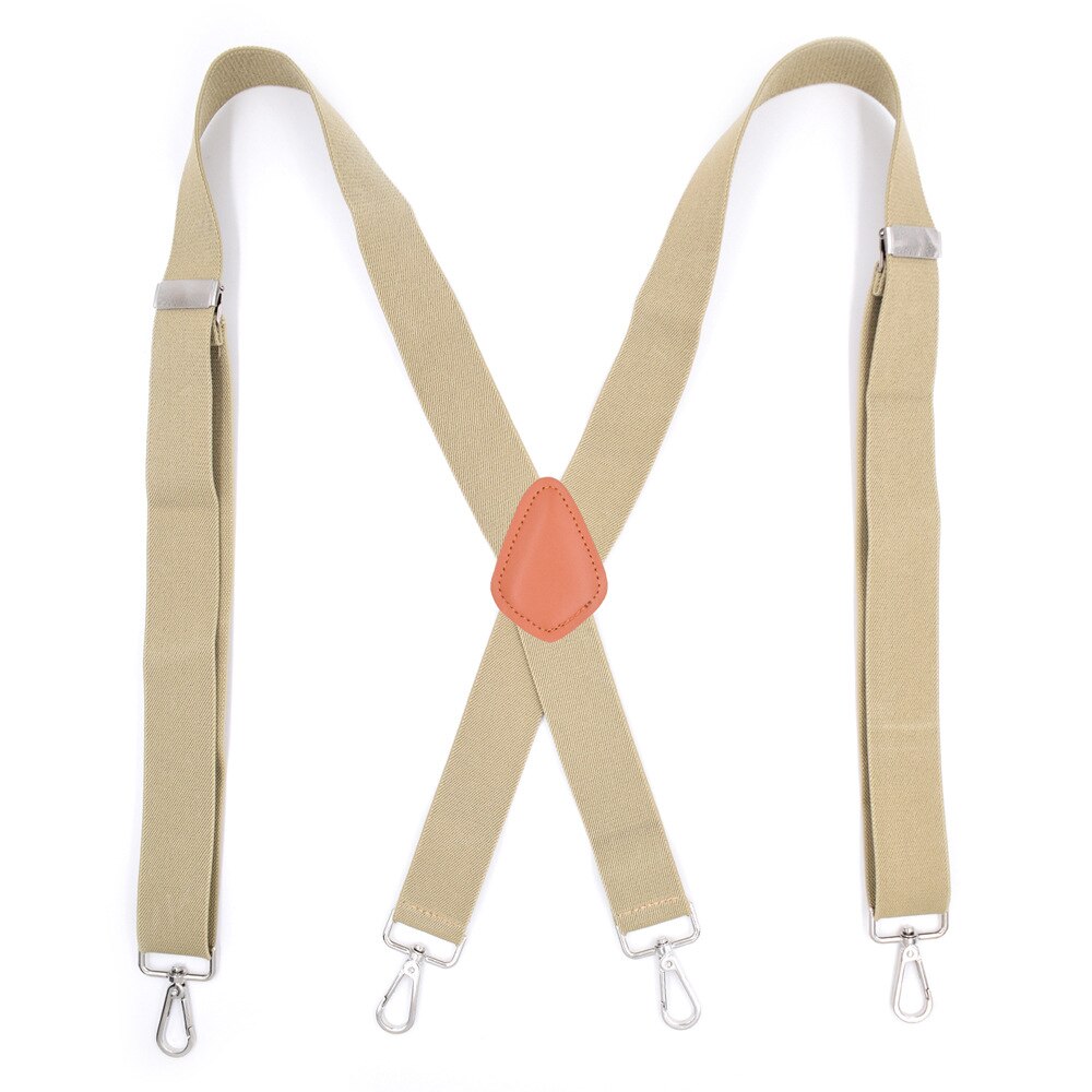Brown Leather Suspenders with Swivel Hooks X Back 4 Metal Clips Adjustable Elastic Pant Jeans Braces for Men Favor: khaki