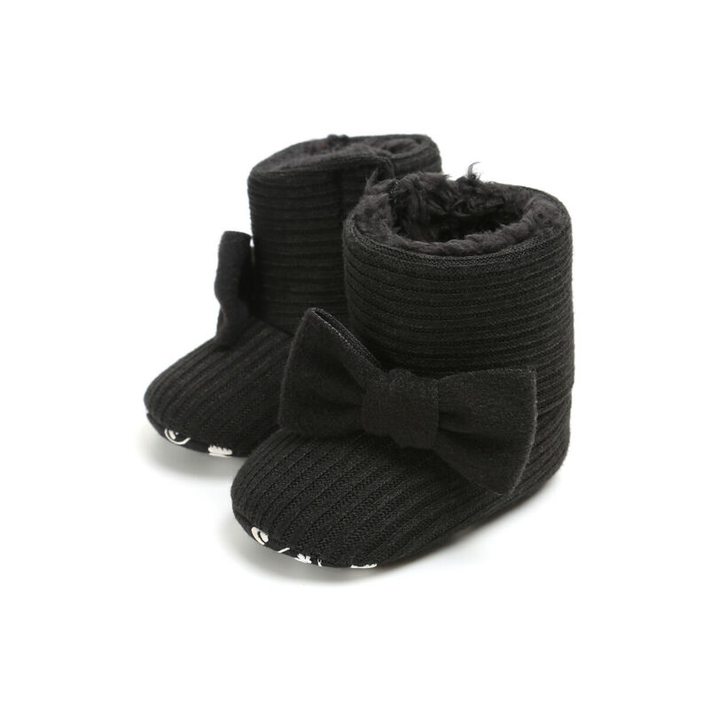 Enfants hiver Adorable botte de neige doux bébé noeud papillon bottes d'hiver chaussures enfant en bas âge coton chaussures chaudes coton chaussons en peluche: Black / 13