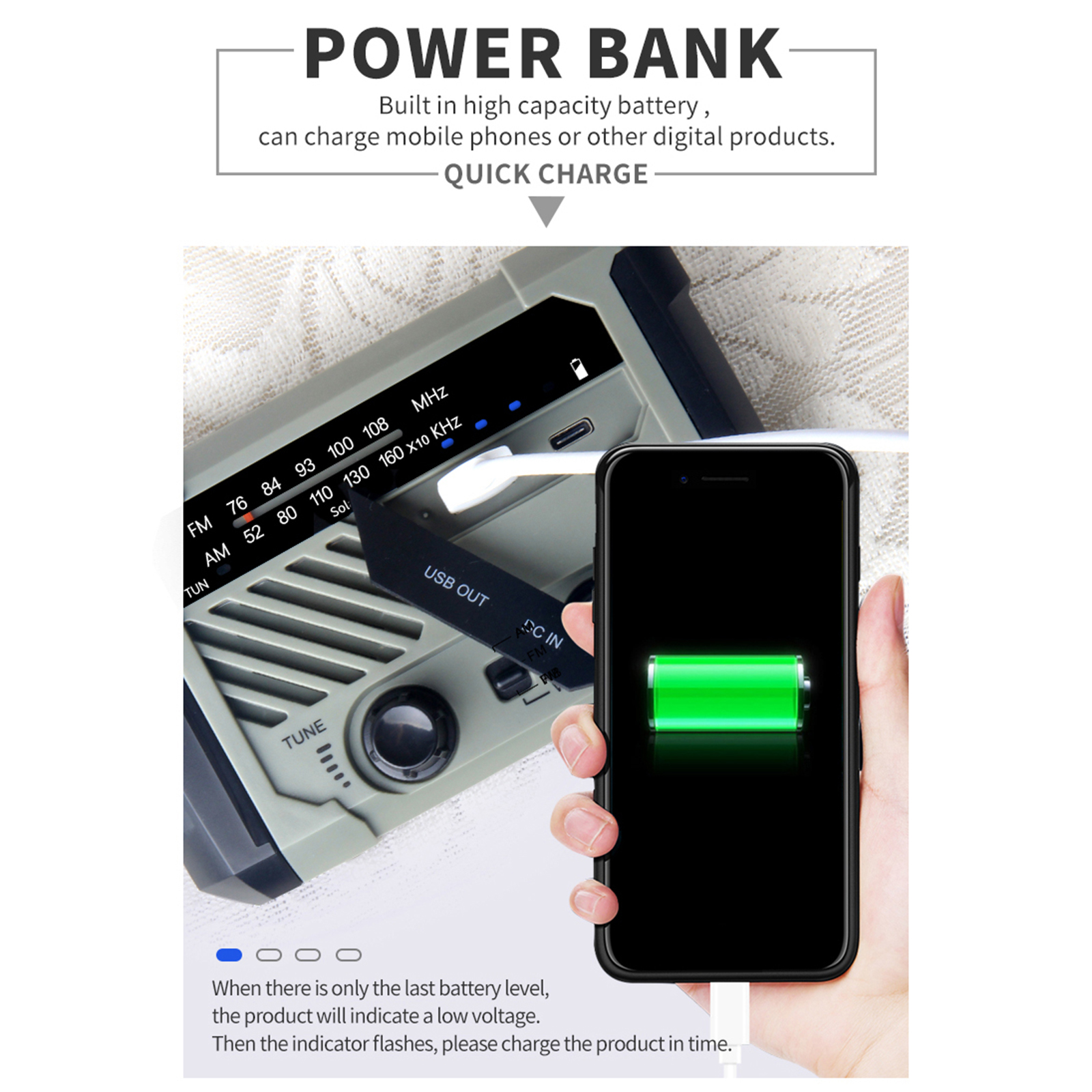 2000mAh Digital FM AM Radio Outdoor Emergency Lamp Solar Hand Crank Radio Flashlight LED Flashlight SOS Power Bank USB Charger