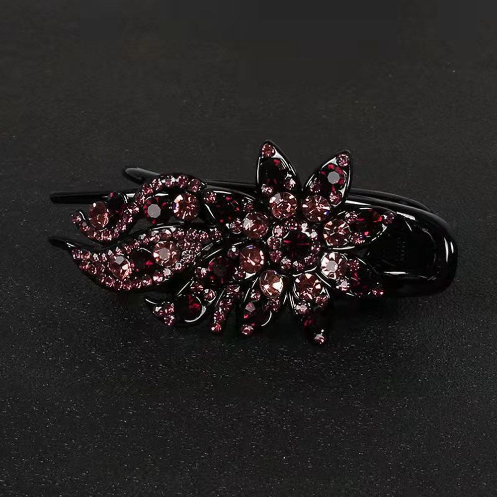 Épingle à cheveux en strass brillant, feuille de fleur, bec de canard, griffes rétro, accessoires pour cheveux pour femmes, couvre-chef queue de cheval brillante: Argent
