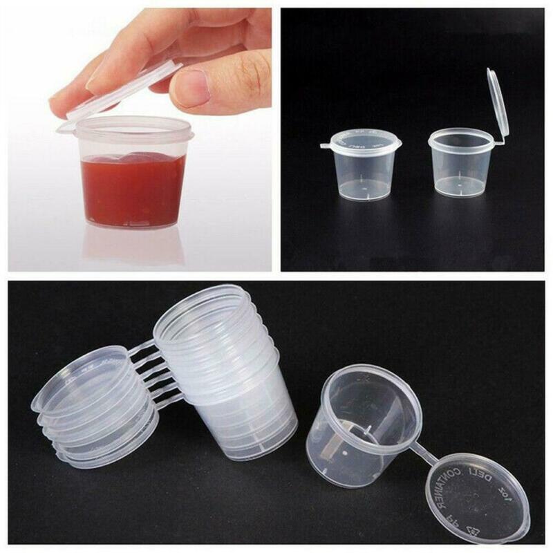 50 stk/sæt klar plastik små sauce mad kopper lomme sauce krydderier beholdere æsker med forsegling låg anti lækage