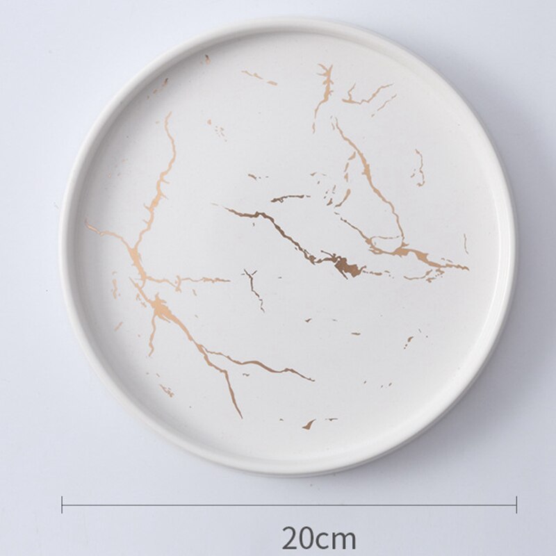 Ensemble de couverts en porcelaine, plat céramique marbre or 20Cm Table de cuisine assiette à Steak Dessert décorative européenne