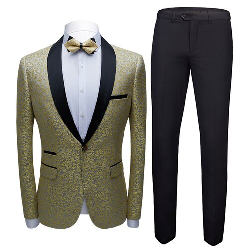 Mannen Pakken Herfst Mode Bloem Print Britse Stijl 2 Pcs Blazer Met Broek Set Bruiloft Jurk Prom Smoking pak: 1098 / 4XL for 81-85kg