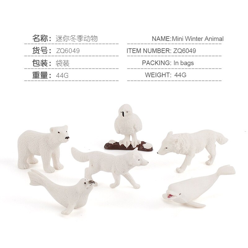 7-style Arctic Animal Simulation Model Penguin Polar Bear Mini Animal Puppets Model PVC Educational Toys for Children: ZQ6049