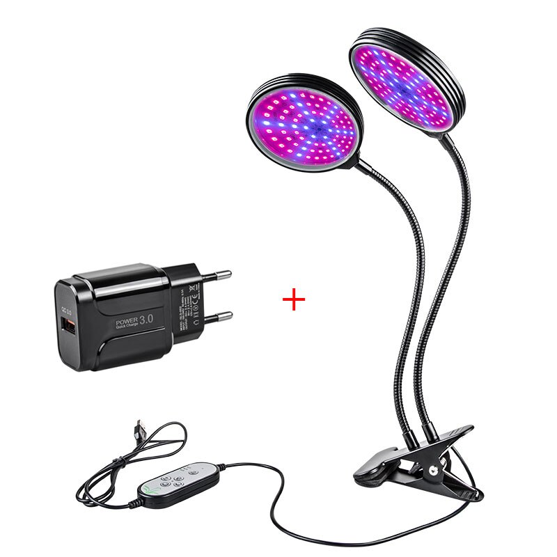USB LED Plant Grow Light Full Spectrum 1/2/3 Heads Dimmable Timing Phyto Lamp For Plant Greenhouse Indoor Grow Box Tent Fitolamp: Two Heads Set