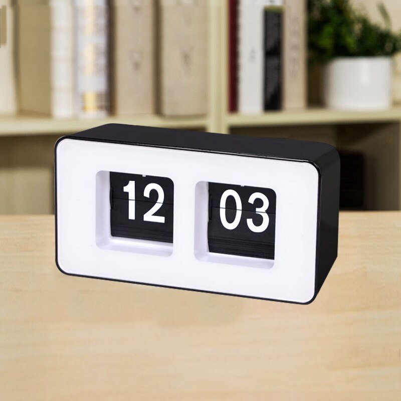 Retro Auto Flip Clocks Household Bedroom Digital Auto Flip Desk Clocks Classic Stylish Retro Desktop Page Kitchen Clock: black