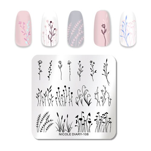 NICOLE DAGBOEK Nail Art Stempel Platen Rechthoek Bloem Planten Natuurlijke Wereld Nail Stempel Stencil voor Stempelen Polish: 5