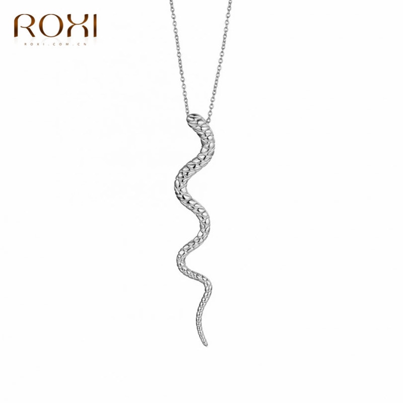 ROXI Genuine 925 Sterling Silve Snake Pendant Necklace Women Punk Style Charm Gold Choker Necklace Long Statement Jewelry