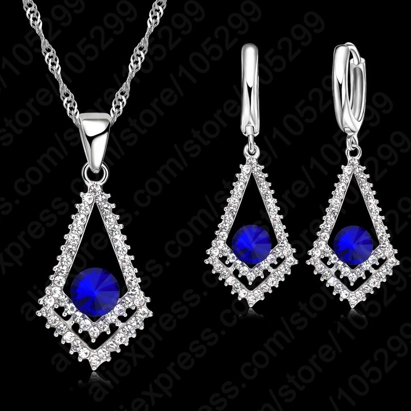 Prachtige Grote Blauwe Cz Steen Zwaard 925 Sterling Zilveren Sieraden Sets Voor Zoete Vrouw Meisjes Beste Anniversary: Model 51