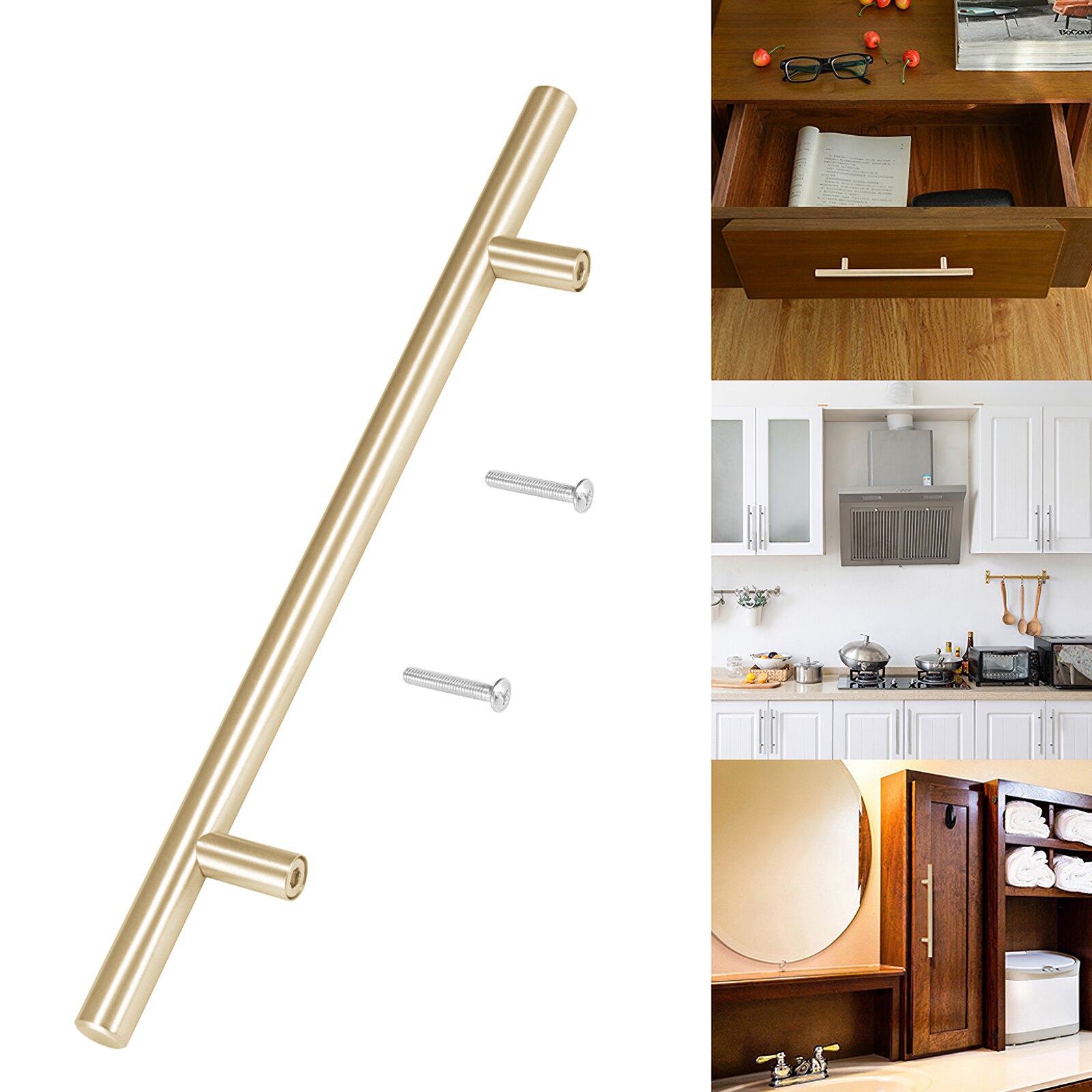 Modern Gold Kitchen Door T Bar Straight Handle Knobs Cabinet Pull Diameter Stainless Steel Handles Furniture Handle