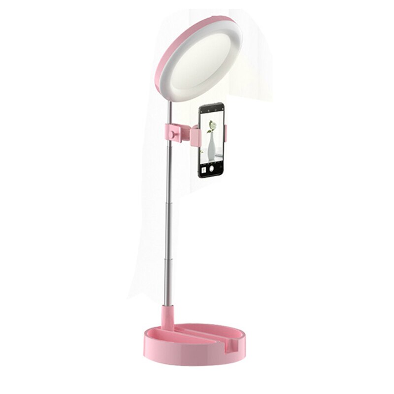 Trépied pliable pour téléphone avec miroir LED, support de téléphone pour maquillage en direct: Pink