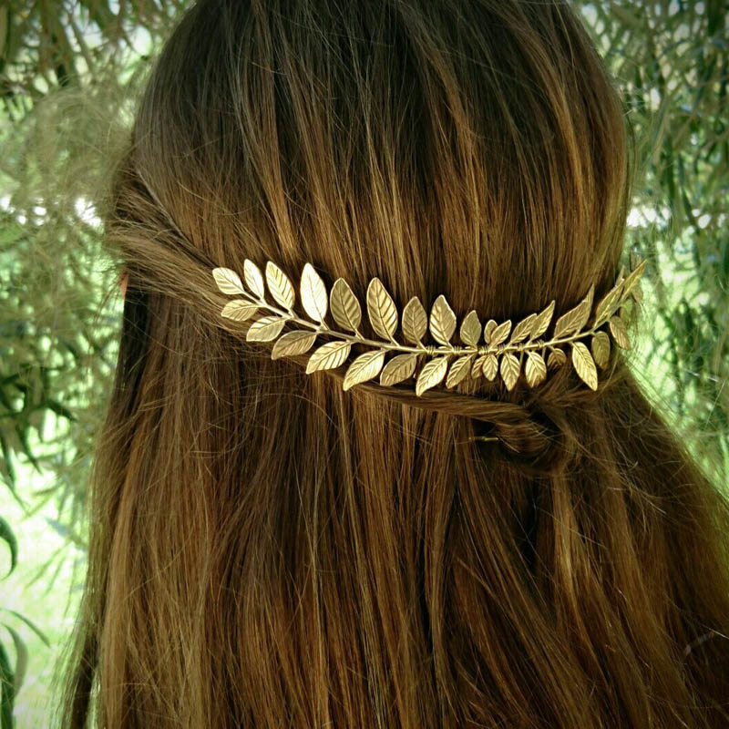 Græsk brude bryllup hår tilbehør hovedbeklædning guld sølv olivenblad pandebånd hår kam klip hårnål krone smykker hovedstykke