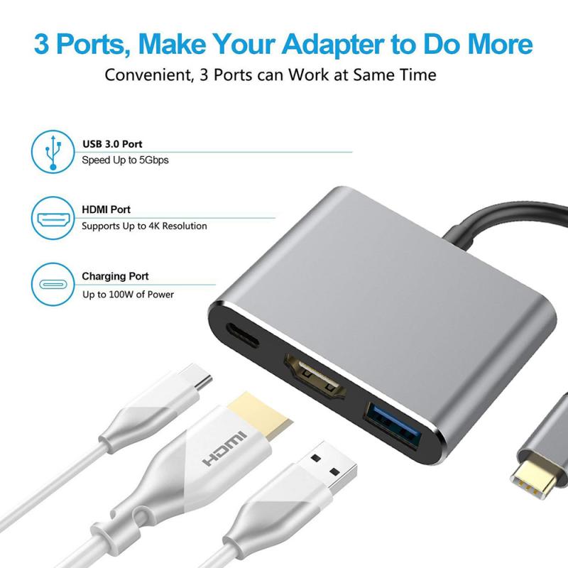 USB-C to HDMI Adapter - 4K HDMI, USB 3.0, Type-C PD - for MacBook Pro, Phone