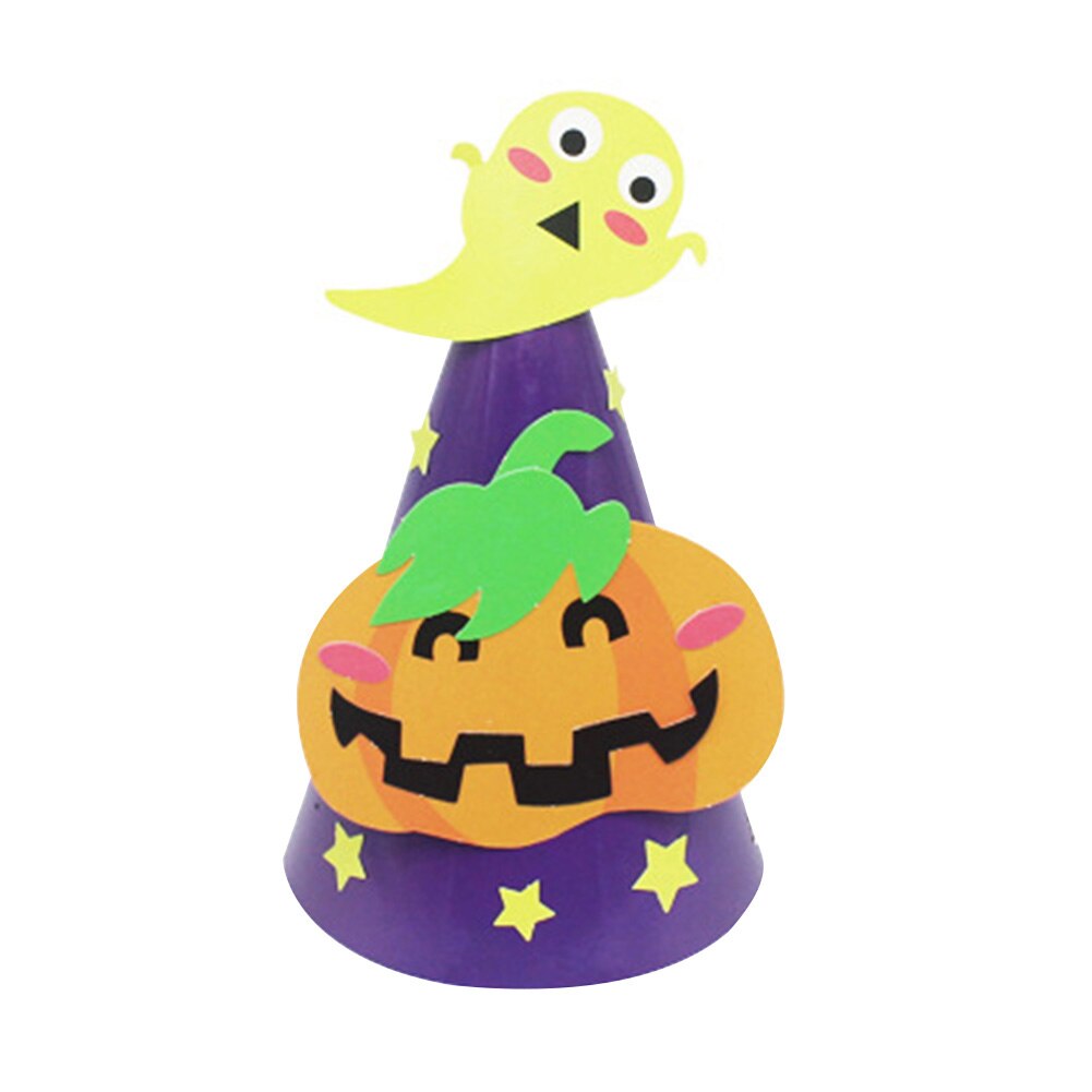 Kids Halloween Witch Bat Pumpkin-Vampire DIY Beanie Hat Paper Craft Party Decor Help exercise children's hands-on ability.DIYHat: Pumpkin