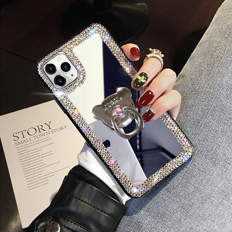 Finger Holder Rhinestone Case For Huawei P50 P50Pro Honor 50 Honor 50 Pro 50 SE Mirror Cases Girly Coque