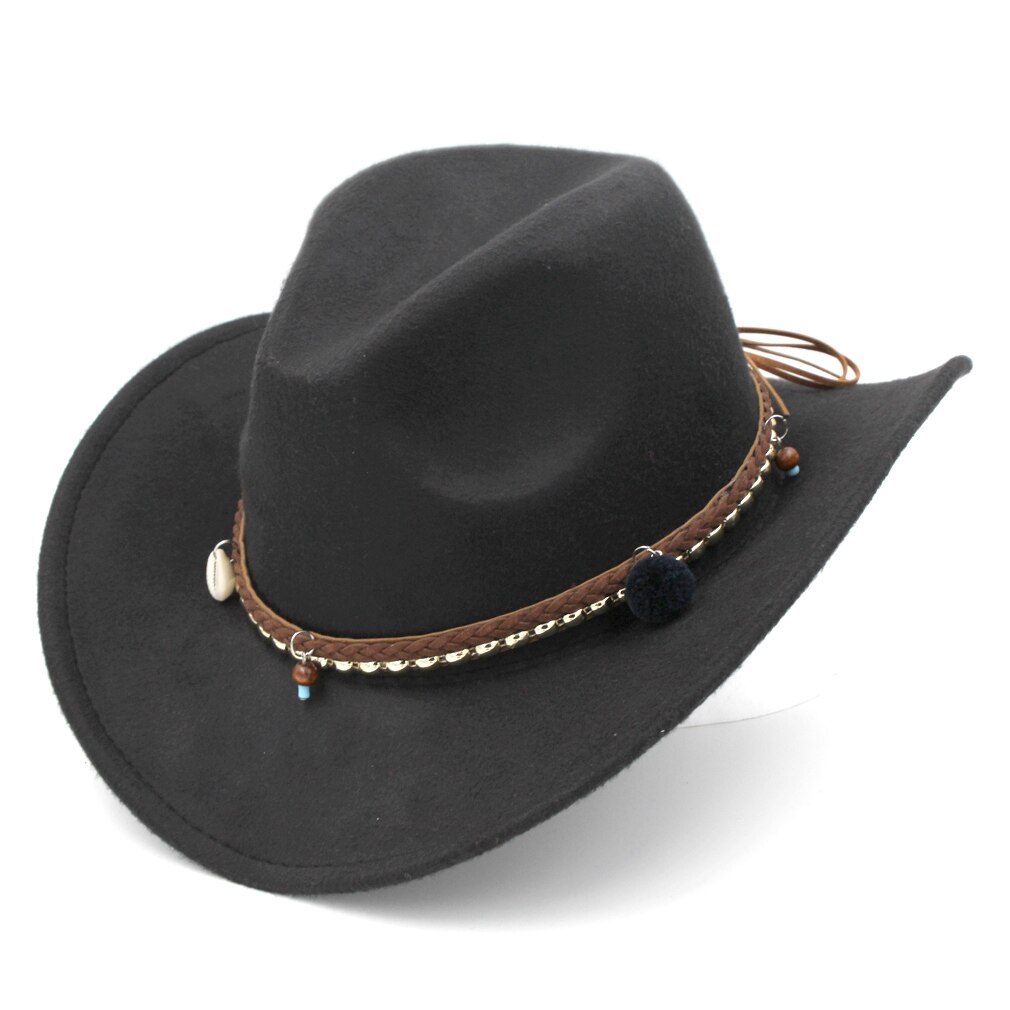 Munng Men Women Wild Western Wool Blend Cowboy Hat Wide Brim Cap Jazz Costume BDBB: Black