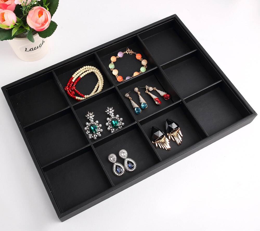 Luxe Zwart Pu Lederen Sieraden Pallet Ketting Lade Voor Show Ringen Armband Tentoonstelling Sieraden Organisator Vitrines