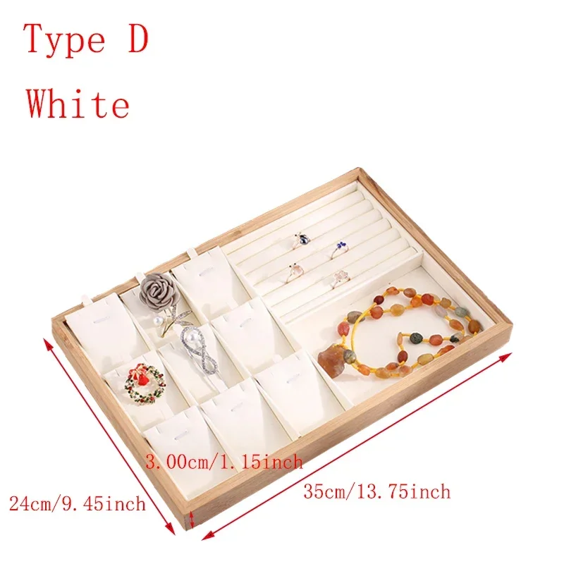 PU Leather Bamboo Jewelry Display Tray Necklace Bracelet Bangle Rings Earrings Display Jewelry Organizer Holder Showcase