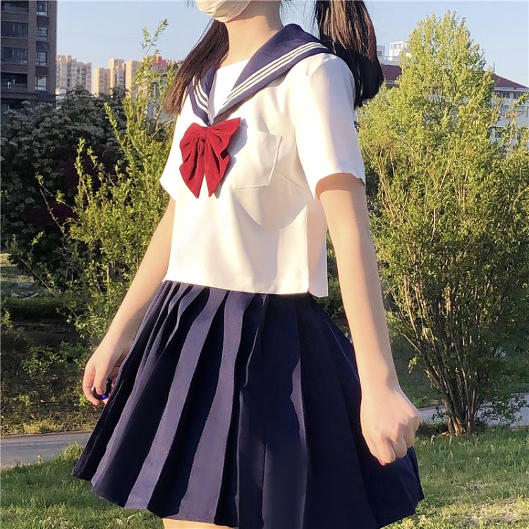 College Suit Short Sleeve Sailor Pleated Skirt JK Uniforms Female Summer japanese school girl uniform