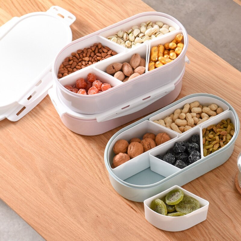 Fruits Nuts Plate with Lid Seal Detachable Multi Sectional Sub Grid Plastic Tray Candy Snack Dish Bowl Dessert Serving Platter-P