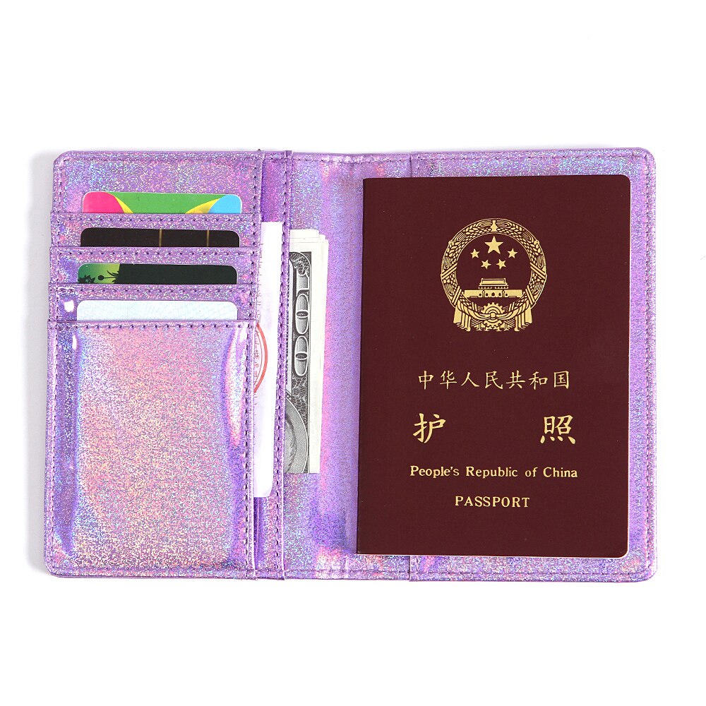 CUIKCA Passport Package Cover Flash Sequins Shine Glitter Leather Wallet ID Card Cases Holders Passport Bag Air Ticket Holder