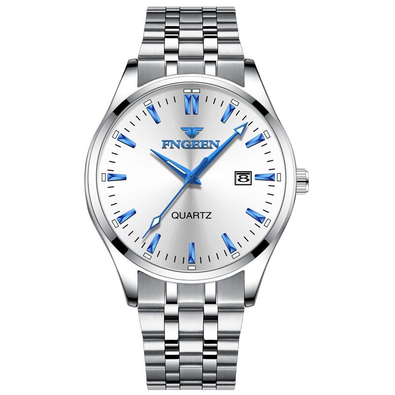 Fngeen serie ur herre quartz ure montre homme rustfrit stål mærke luksus sport kronograf herre ur relogio masculino: Hvid sølv