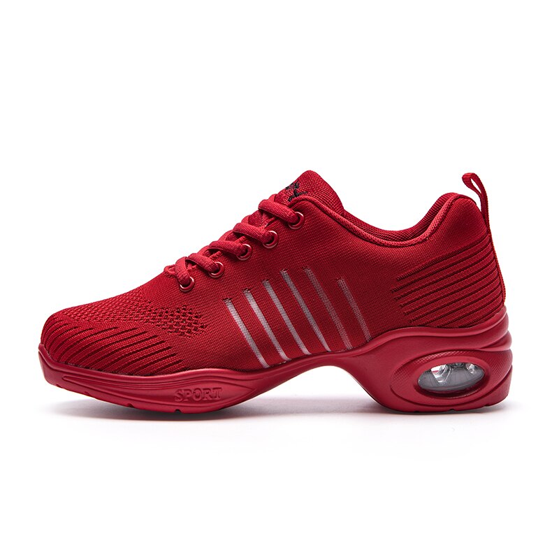 Danssneakers Dames - Ademend Mesh Bovenwerk, Zachte PU Zool, Veters Jazz Modern Dansschoenen: Rood / 7