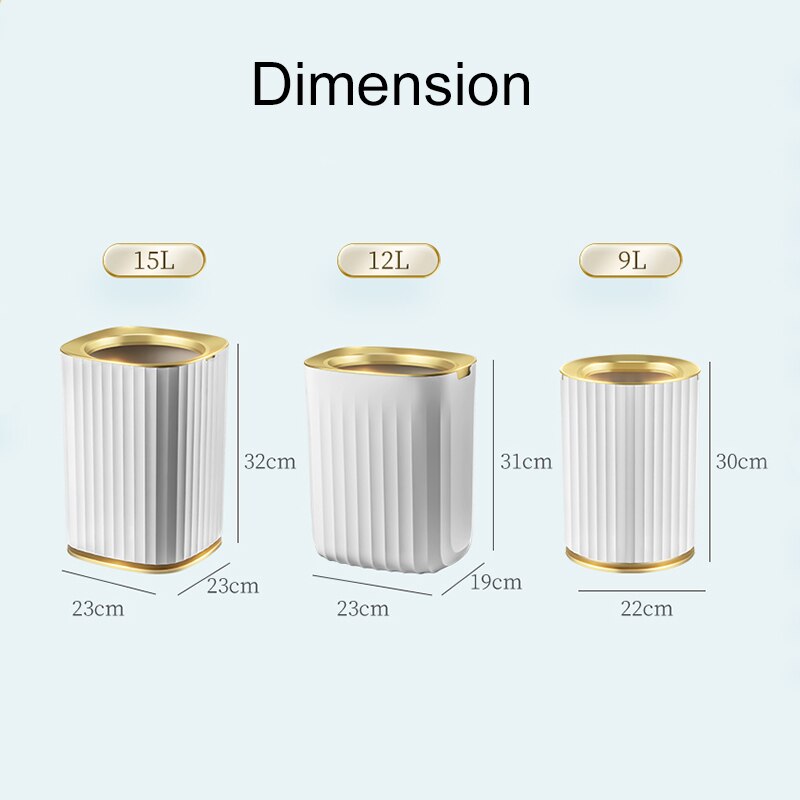 Gouden Luxe Prullenbak Voor Keuken Zonder Deksel Vuilnis Tin Bin Voor Badkamer 9L/12L/15L