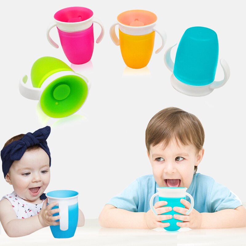 Gobelet en plastique étanche à 360 degrés, apprentissage pour bébé, gobelet magique pour enfants, biberon d'eau rotatif avec couvercle rabattable à Double poignée