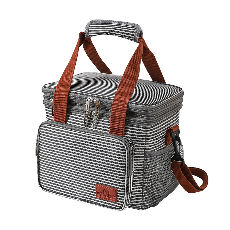 Double Layer Oxford Cloth Aluminum Foil Insulated Lunch Bag For Women Men Portable Tote Cooler Lunch Box Student Bento Handbag: Brown