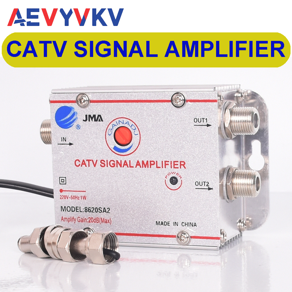 Digital Signal Amplifier DTMB Cable TV Signal Amplifier 20dB Gain 1 In 2 Output Terrestrial Wave Signal Amp for Outdoor Antennas