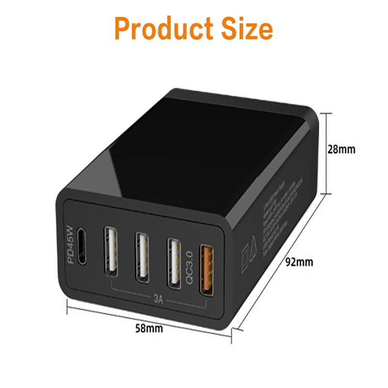 Usb C Pd Wall Charger 60 W Power Levering 5-Poort Met QC3.0 Usb Wall Charger Voor Iphone Ipad galaxy Lg Htc Usb Laadstation