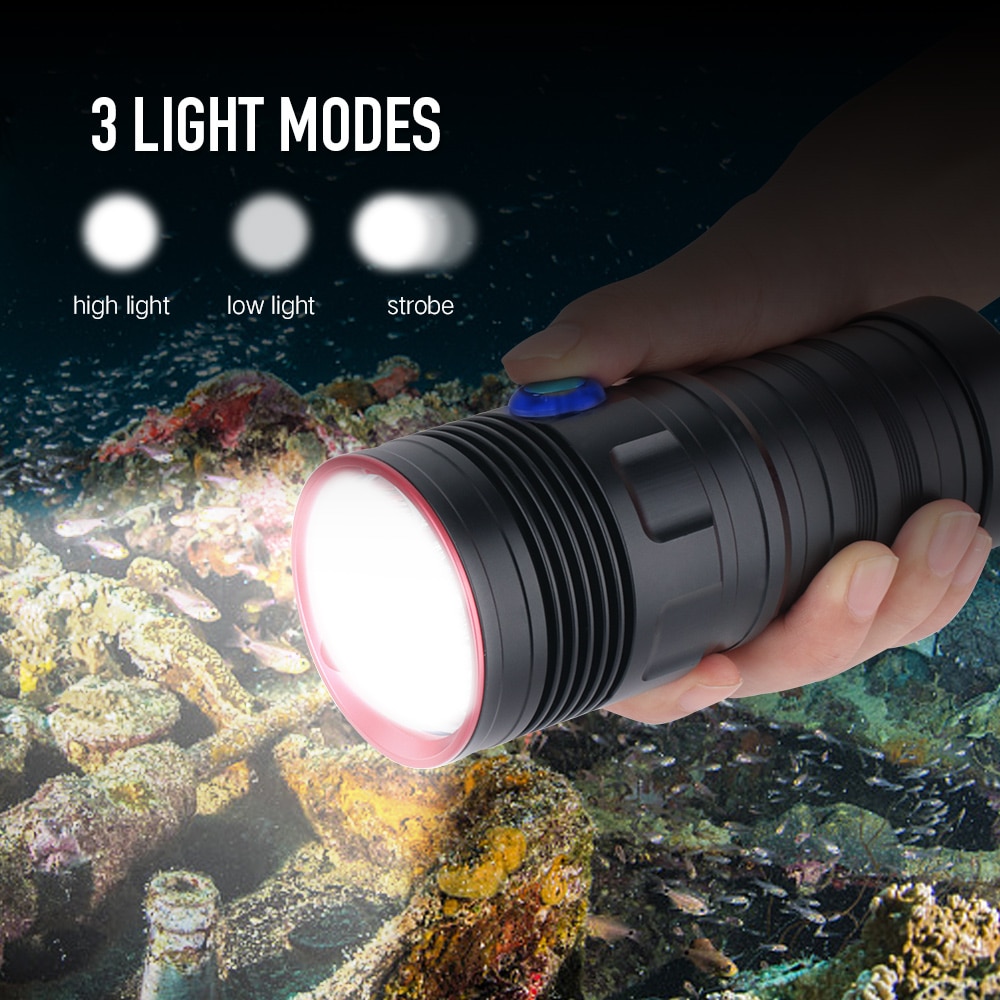 BORUiT 5*XM-L2 LED Scuba Diving Flashlight 6000LM 3-Mode Diving Video Photography Torch Underwater 80M 18650 Spearfishing Light