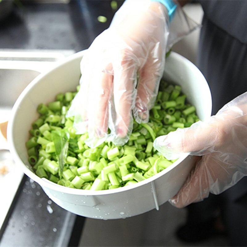 100 Stks/set Wegwerp Handschoenen Draagbare Plastic Transparante Handschoenen Restaurant Keuken Snijden Fruit Groente Schoonmaken Handschoenen