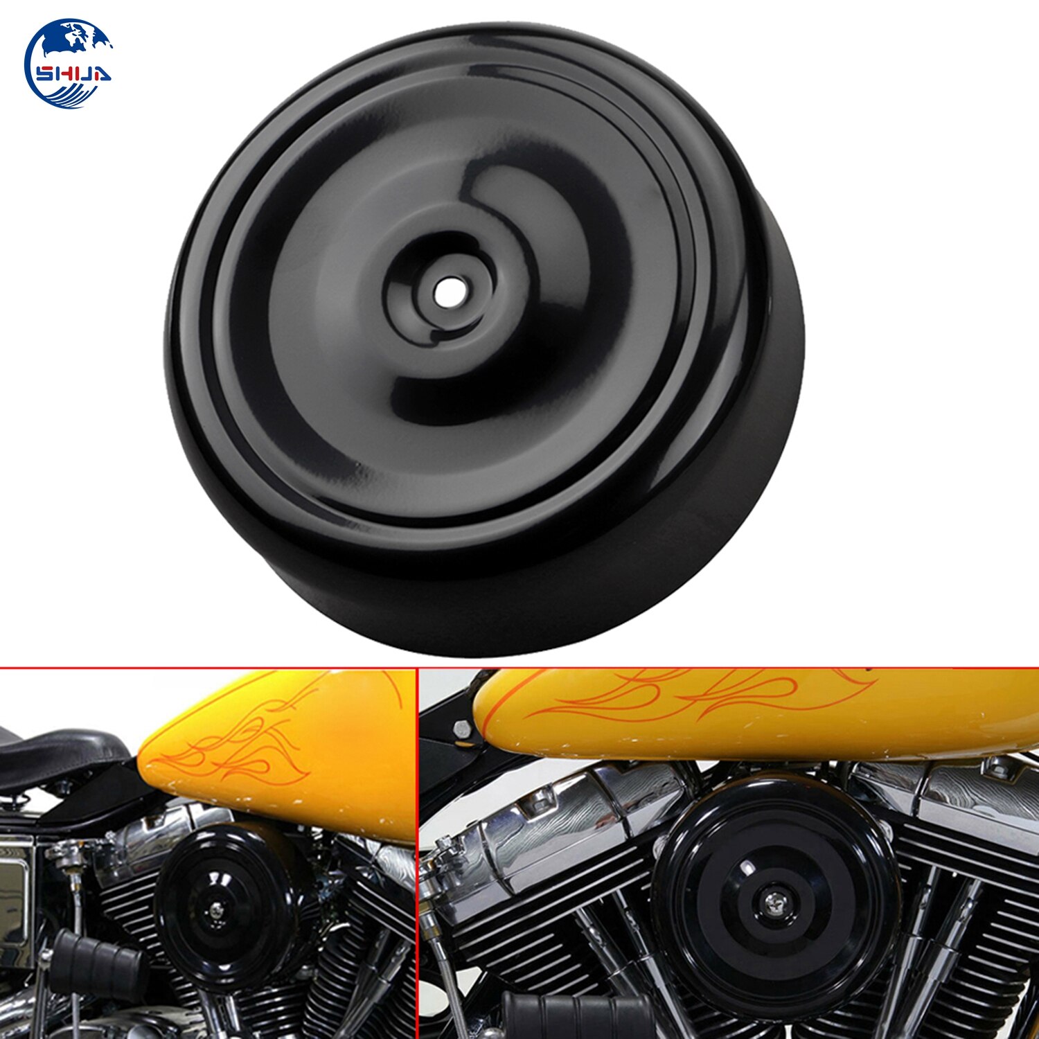 Gladde Zwarte Ronde Stijl 7 "Air Cleaner Cover Plain Voor Harley Softail Dyna Touring Cross Bones Flstsb Gloednieuwe custom