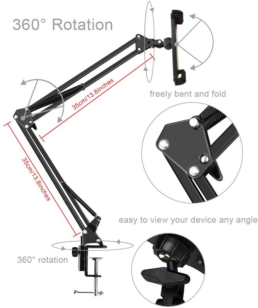 Soporte de montaje para tableta, brazo articulado de rotación de 360 ° para iPhone/iPad Mini Air Pro de 7-11 pulgadas