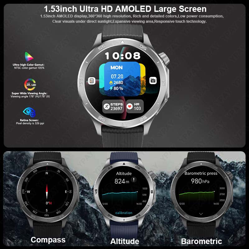 2025 New For Original OPPO Watch X2 Men GPS Smart Watch 1.53inch AMOLED IP68 Waterproof Bluetooth Call 100+ Sports Modes Watch