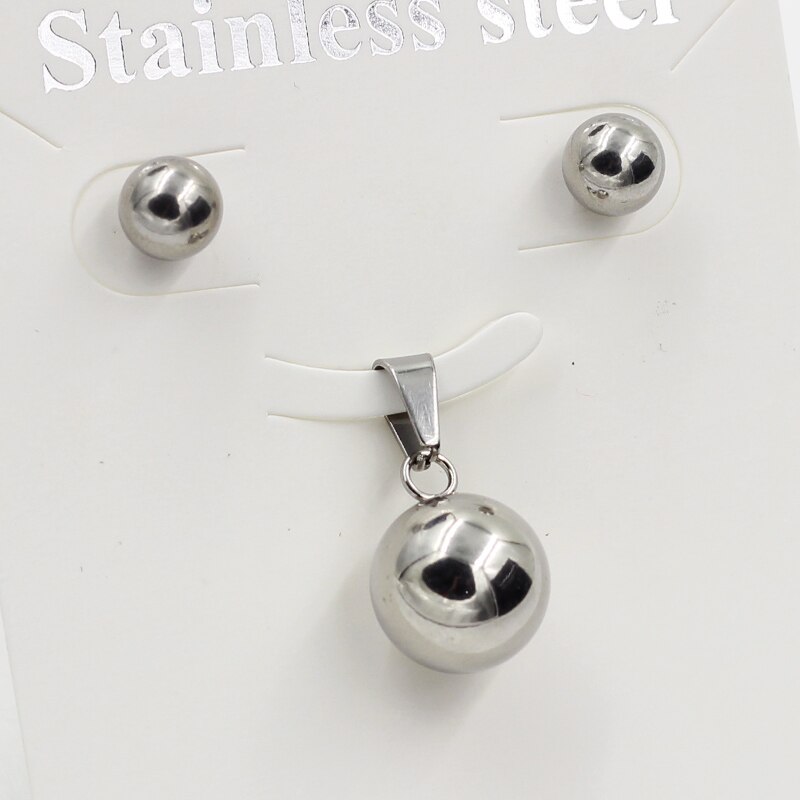 Luxusteel Inoxidable Ronde Bal Hanger Ketting Oorbellen Brinco Mujer Accessoires Gratis Kettingen Ketting En Oorbellen Sets: steel