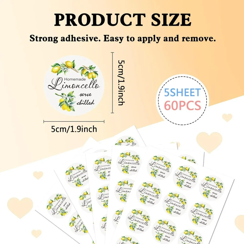Bedankt stickerlabels Limoncello cirkelstickers 60 stuks cirkelstickers 2 "zelfklevende handige feestcirkelstickers