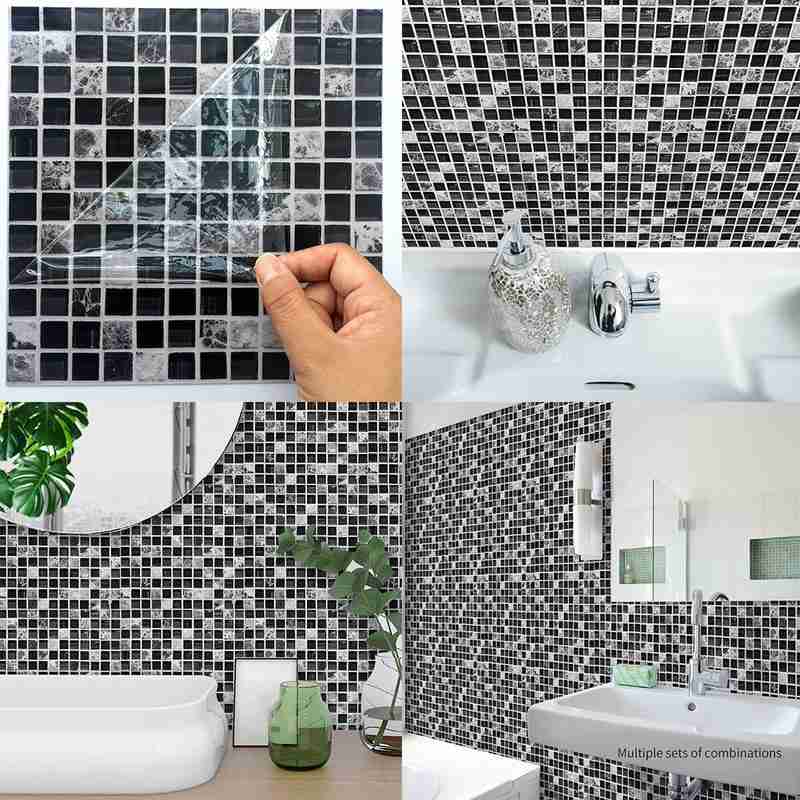 Kakel klistermärken svart vit grå ton mosaik självhäftande vattentät klistermärke klistermärken kök hållbara material för badrum  m1 z 5