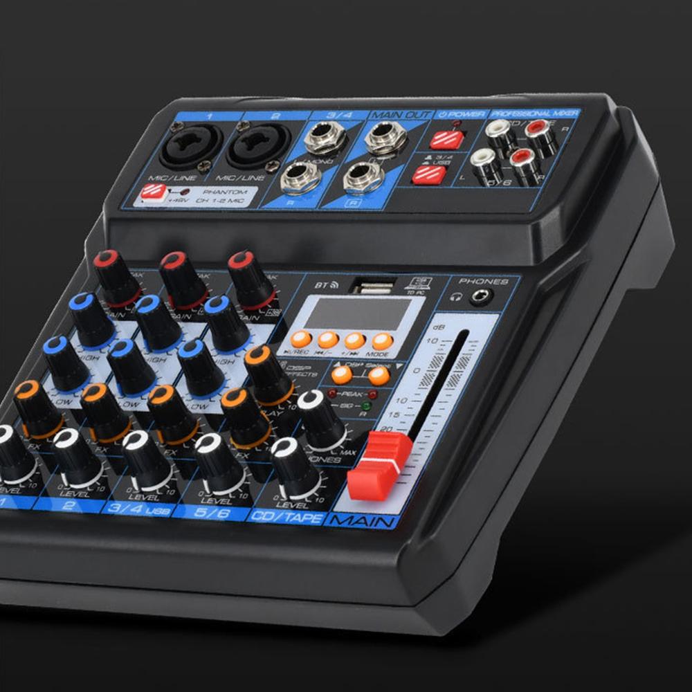6 Channel 16 DSP Effects Audio Mixer Sound Mixing Console DC5V Power Supply USB Record Bluetooth Sound Card