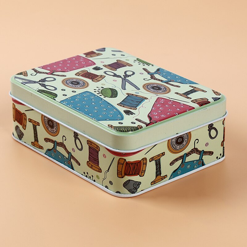 Popular Metal Iron Box Cosmetic Box Sewing Kit Tin Box Thread Stitching Embroidery Craft Sewing Kits Home Organizer: 419655