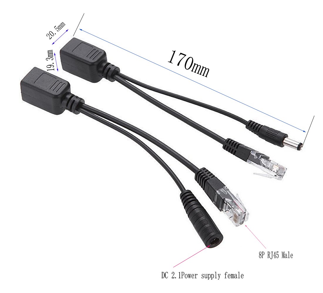 BNC Video Balun+Ethernet PoE Adapter RJ45 Injector Splitter+12V DC Male Female Plug Connector CCTV Power Cable 2.1 x 5.5mm