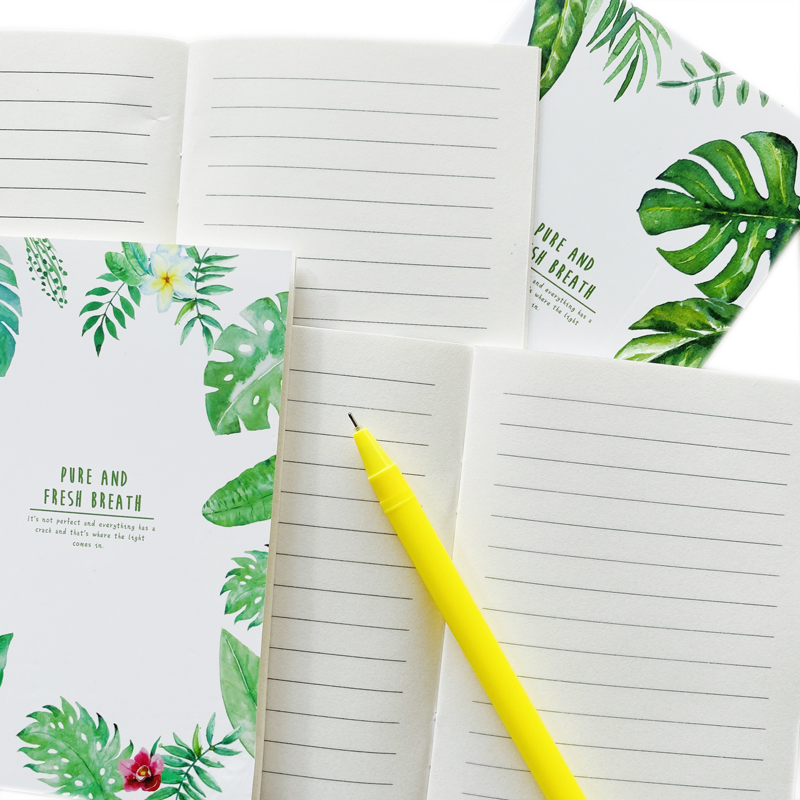 Cuaderno de hojas verdes con respiración pura y fresca, cuaderno diario para escribir, libro escolar, oficina, material de papelería para estudiantes, 20 páginas